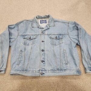 Vintage Hard Rock Cafe Denim Jean‎ Jacket Size XXL Blue Button Up Embroidered